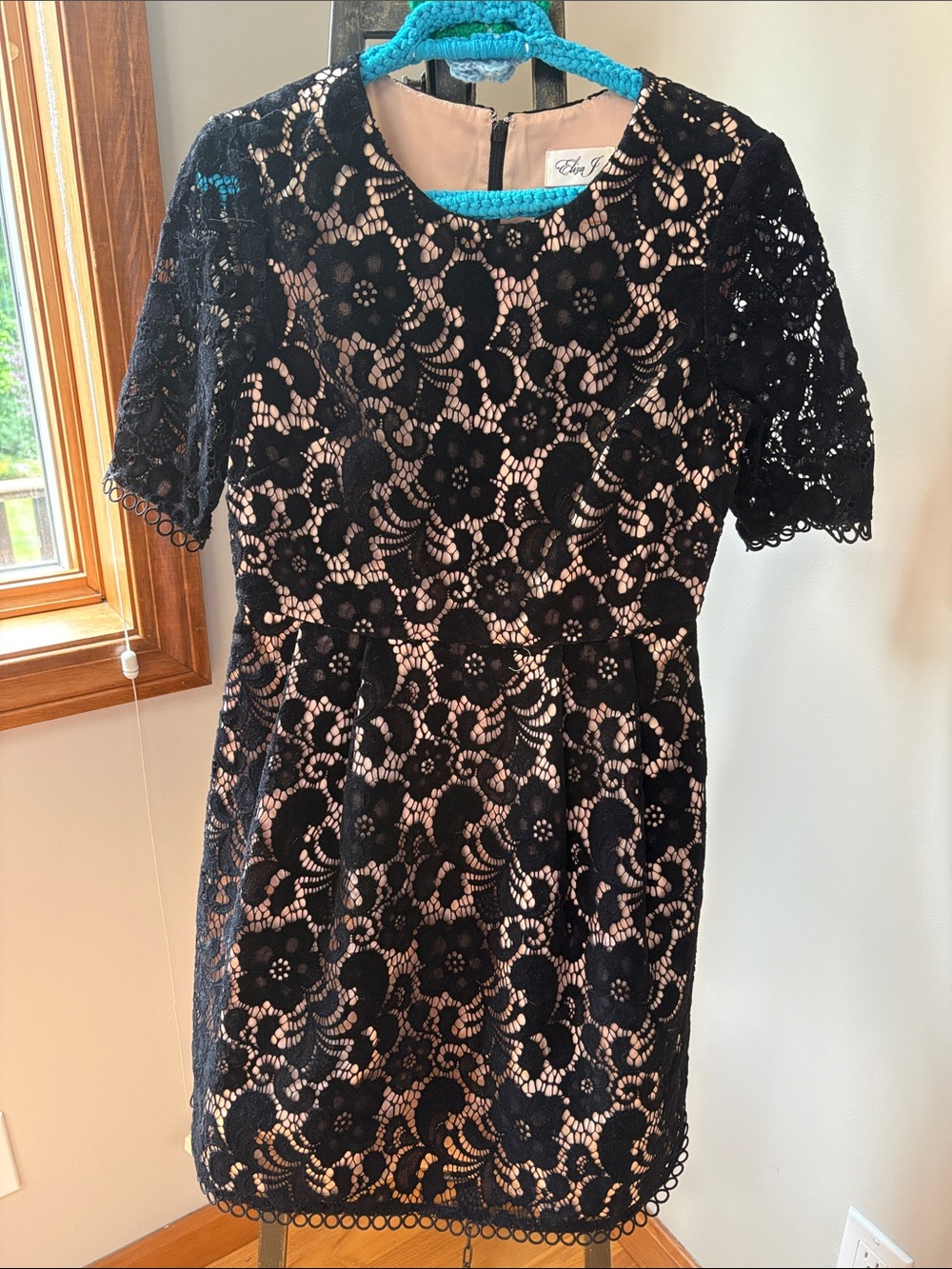 Eliza J Black Lace Overlay Dress with Nude Lining